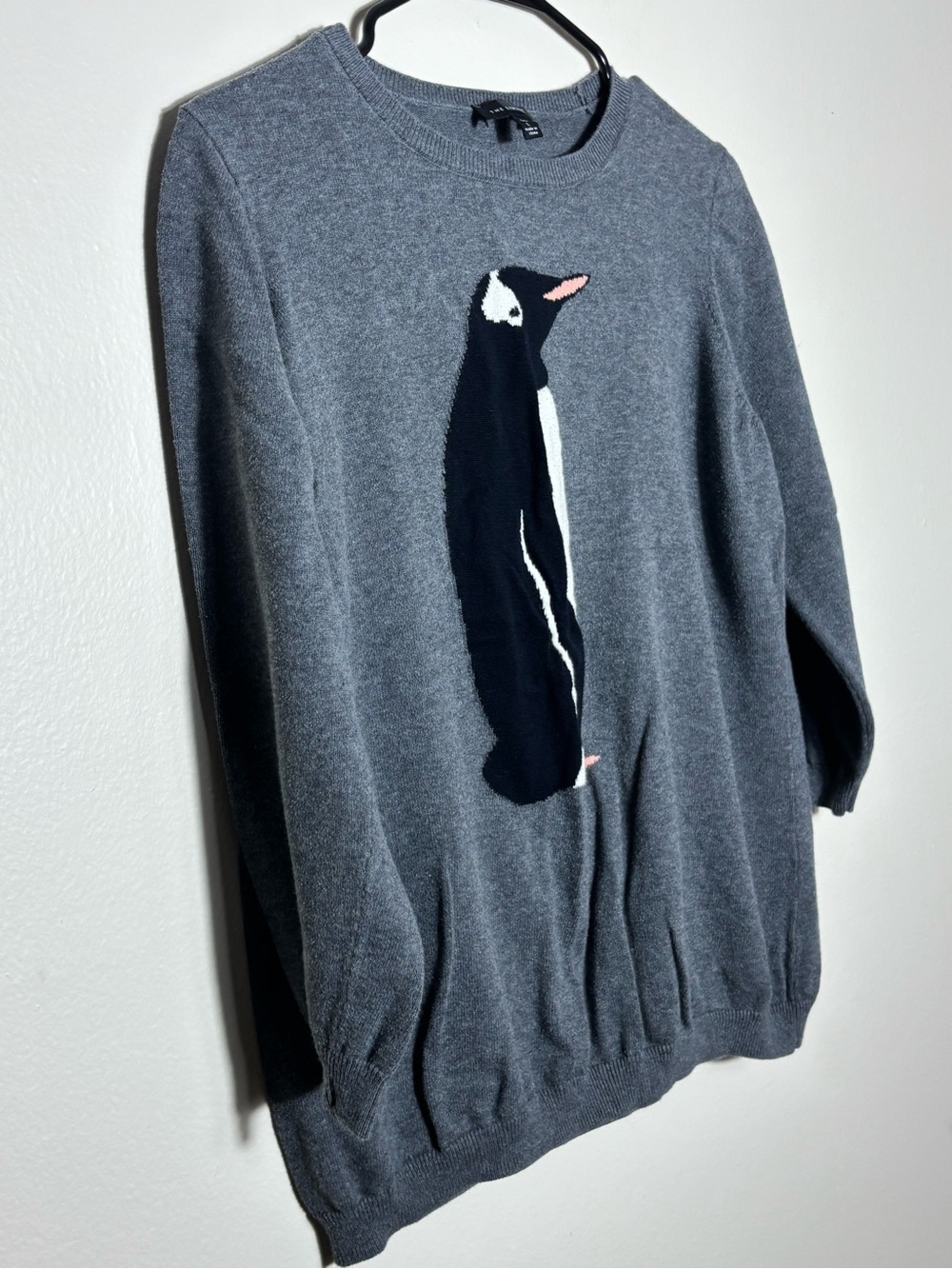 The Limited Gray Penguin Knit Sweater with Pink Beak Accent - Picture 7 of 9